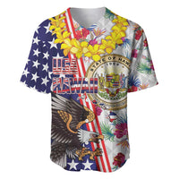 Hawaii and United States Together Baseball Jersey Seal of Hawaii and Bald Eagle - Polynesian Pride