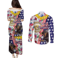 Hawaii and United States Together Couples Matching Puletasi and Long Sleeve Button Shirt Seal of Hawaii and Bald Eagle - Polynesian Pride