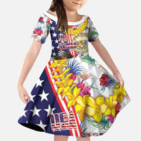 Hawaii and United States Together Family Matching Off Shoulder Maxi Dress and Hawaiian Shirt Seal of Hawaii and Bald Eagle - Polynesian Pride