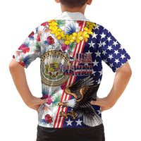 Hawaii and United States Together Family Matching Off Shoulder Short Dress and Hawaiian Shirt Seal of Hawaii and Bald Eagle - Polynesian Pride