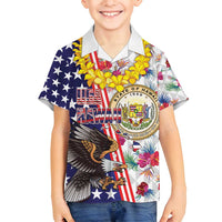 Hawaii and United States Together Family Matching Off Shoulder Short Dress and Hawaiian Shirt Seal of Hawaii and Bald Eagle - Polynesian Pride