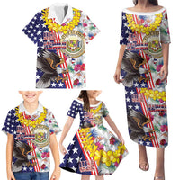 Hawaii and United States Together Family Matching Puletasi and Hawaiian Shirt Seal of Hawaii and Bald Eagle - Polynesian Pride