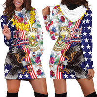 Hawaii and United States Together Hoodie Dress Seal of Hawaii and Bald Eagle - Polynesian Pride