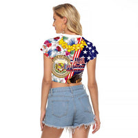 Hawaii and United States Together Raglan Cropped T Shirt Seal of Hawaii and Bald Eagle - Polynesian Pride