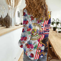 Hawaii and United States Together Women Casual Shirt Seal of Hawaii and Bald Eagle - Polynesian Pride