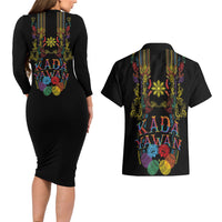 Philippines Kadayawan Festival Couples Matching Long Sleeve Bodycon Dress and Hawaiian Shirt Polynesian Tribal Art Barong Style