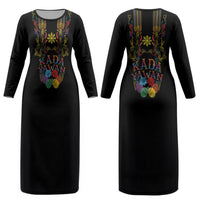 Philippines Kadayawan Festival Couples Matching Long Sleeve Bodycon Dress and Long Sleeve Button Shirt Polynesian Tribal Art Barong Style LT03 - Polynesian Pride