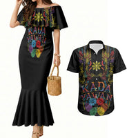 Philippines Kadayawan Festival Couples Matching Mermaid Dress and Hawaiian Shirt Polynesian Tribal Art Barong Style LT03 Black - Polynesian Pride