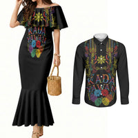 Philippines Kadayawan Festival Couples Matching Mermaid Dress and Long Sleeve Button Shirt Polynesian Tribal Art Barong Style LT03 Black - Polynesian Pride