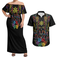 Philippines Kadayawan Festival Couples Matching Off Shoulder Maxi Dress and Hawaiian Shirt Polynesian Tribal Art Barong Style LT03 Black - Polynesian Pride