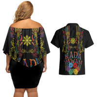 Philippines Kadayawan Festival Couples Matching Off Shoulder Short Dress and Hawaiian Shirt Polynesian Tribal Art Barong Style