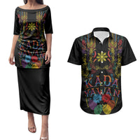 Philippines Kadayawan Festival Couples Matching Puletasi and Hawaiian Shirt Polynesian Tribal Art Barong Style LT03 Black - Polynesian Pride