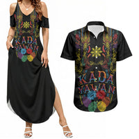 Philippines Kadayawan Festival Couples Matching Summer Maxi Dress and Hawaiian Shirt Polynesian Tribal Art Barong Style LT03 Black - Polynesian Pride