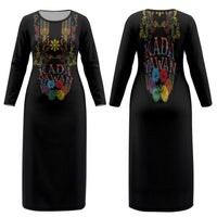 Philippines Kadayawan Festival Family Matching Long Sleeve Bodycon Dress and Hawaiian Shirt Polynesian Tribal Art Barong Style LT03 Mom's Dress Black - Polynesian Pride