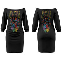 Philippines Kadayawan Festival Family Matching Off The Shoulder Long Sleeve Dress and Hawaiian Shirt Polynesian Tribal Art Barong Style LT03 Mom's Dress Black - Polynesian Pride