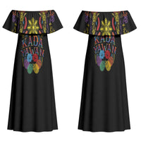 Philippines Kadayawan Festival Family Matching Off Shoulder Maxi Dress and Hawaiian Shirt Polynesian Tribal Art Barong Style LT03 Mom's Dress Black - Polynesian Pride