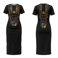 Philippines Kadayawan Festival Family Matching Short Sleeve Bodycon Dress and Hawaiian Shirt Polynesian Tribal Art Barong Style LT03 Mom's Dress Black - Polynesian Pride