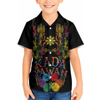 Philippines Kadayawan Festival Kid Hawaiian Shirt Polynesian Tribal Art Barong Style LT03 Kid Black - Polynesian Pride