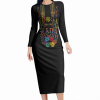 Philippines Kadayawan Festival Long Sleeve Bodycon Dress Polynesian Tribal Art Barong Style LT03 Long Dress Black - Polynesian Pride