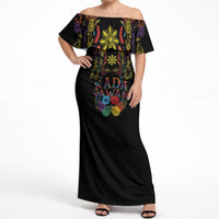 Philippines Kadayawan Festival Off Shoulder Maxi Dress Polynesian Tribal Art Barong Style LT03 Women Black - Polynesian Pride