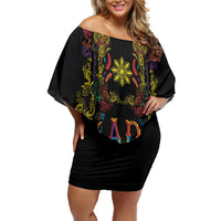 Philippines Kadayawan Festival Off Shoulder Short Dress Polynesian Tribal Art Barong Style