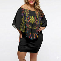 Philippines Kadayawan Festival Off Shoulder Short Dress Polynesian Tribal Art Barong Style LT03 Women Black - Polynesian Pride