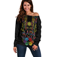 Philippines Kadayawan Festival Off Shoulder Sweater Polynesian Tribal Art Barong Style