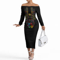 Philippines Kadayawan Festival Off The Shoulder Long Sleeve Dress Polynesian Tribal Art Barong Style LT03 Women Black - Polynesian Pride