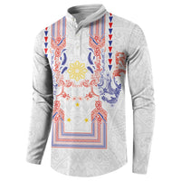Philippines Barong Style Button Sweatshirt Polynesian Kakau Art Tattoos with Tribal Filipino Sun