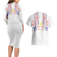 Philippines Barong Style Couples Matching Long Sleeve Bodycon Dress and Hawaiian Shirt Polynesian Kakau Art Tattoos with Tribal Filipino Sun