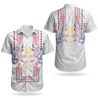 Philippines Barong Style Couples Matching Long Sleeve Bodycon Dress and Hawaiian Shirt Polynesian Kakau Art Tattoos with Tribal Filipino Sun LT03 - Polynesian Pride