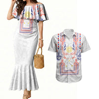 Philippines Barong Style Couples Matching Mermaid Dress and Hawaiian Shirt Polynesian Kakau Art Tattoos with Tribal Filipino Sun LT03 White - Polynesian Pride