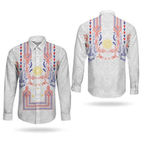 Philippines Barong Style Couples Matching Off Shoulder Maxi Dress and Long Sleeve Button Shirt Polynesian Kakau Art Tattoos with Tribal Filipino Sun LT03 - Polynesian Pride