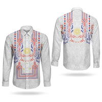 Philippines Barong Style Couples Matching Off The Shoulder Long Sleeve Dress and Long Sleeve Button Shirt Polynesian Kakau Art Tattoos with Tribal Filipino Sun LT03 - Polynesian Pride