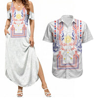 Philippines Barong Style Couples Matching Summer Maxi Dress and Hawaiian Shirt Polynesian Kakau Art Tattoos with Tribal Filipino Sun LT03 White - Polynesian Pride