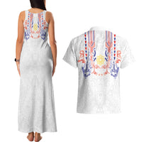 Philippines Barong Style Couples Matching Tank Maxi Dress and Hawaiian Shirt Polynesian Kakau Art Tattoos with Tribal Filipino Sun