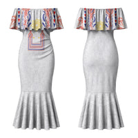Philippines Barong Style Family Matching Mermaid Dress and Hawaiian Shirt Polynesian Kakau Art Tattoos with Tribal Filipino Sun LT03 Mom's Dress White - Polynesian Pride