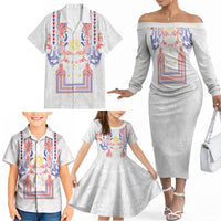 Philippines Barong Style Family Matching Off The Shoulder Long Sleeve Dress and Hawaiian Shirt Polynesian Kakau Art Tattoos with Tribal Filipino Sun LT03 - Polynesian Pride