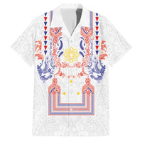 Philippines Barong Style Family Matching Off The Shoulder Long Sleeve Dress and Hawaiian Shirt Polynesian Kakau Art Tattoos with Tribal Filipino Sun