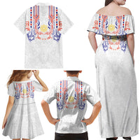 Philippines Barong Style Family Matching Off Shoulder Maxi Dress and Hawaiian Shirt Polynesian Kakau Art Tattoos with Tribal Filipino Sun