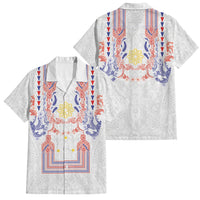 Philippines Barong Style Family Matching Off Shoulder Maxi Dress and Hawaiian Shirt Polynesian Kakau Art Tattoos with Tribal Filipino Sun LT03 Dad's Shirt - Short Sleeve White - Polynesian Pride