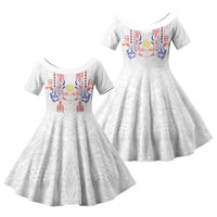 Philippines Barong Style Family Matching Off Shoulder Maxi Dress and Hawaiian Shirt Polynesian Kakau Art Tattoos with Tribal Filipino Sun LT03 Daughter's Dress White - Polynesian Pride