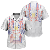 Philippines Barong Style Family Matching Off Shoulder Maxi Dress and Hawaiian Shirt Polynesian Kakau Art Tattoos with Tribal Filipino Sun LT03 Son's Shirt White - Polynesian Pride