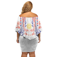 Philippines Barong Style Family Matching Off Shoulder Short Dress and Hawaiian Shirt Polynesian Kakau Art Tattoos with Tribal Filipino Sun
