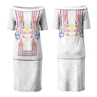 Philippines Barong Style Family Matching Puletasi and Hawaiian Shirt Polynesian Kakau Art Tattoos with Tribal Filipino Sun LT03 Mom's Dress White - Polynesian Pride
