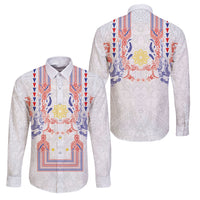 Philippines Barong Style Family Matching Summer Maxi Dress and Hawaiian Shirt Polynesian Kakau Art Tattoos with Tribal Filipino Sun LT03 Dad's Shirt - Long Sleeve White - Polynesian Pride