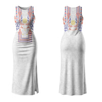 Philippines Barong Style Family Matching Tank Maxi Dress and Hawaiian Shirt Polynesian Kakau Art Tattoos with Tribal Filipino Sun LT03 Mom's Dress White - Polynesian Pride