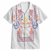 Philippines Barong Style Hawaiian Shirt Polynesian Kakau Art Tattoos with Tribal Filipino Sun LT03 White - Polynesian Pride