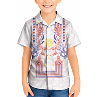 Philippines Barong Style Kid Hawaiian Shirt Polynesian Kakau Art Tattoos with Tribal Filipino Sun LT03 Kid White - Polynesian Pride