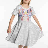 Philippines Barong Style Kid Short Sleeve Dress Polynesian Kakau Art Tattoos with Tribal Filipino Sun LT03 - Polynesian Pride